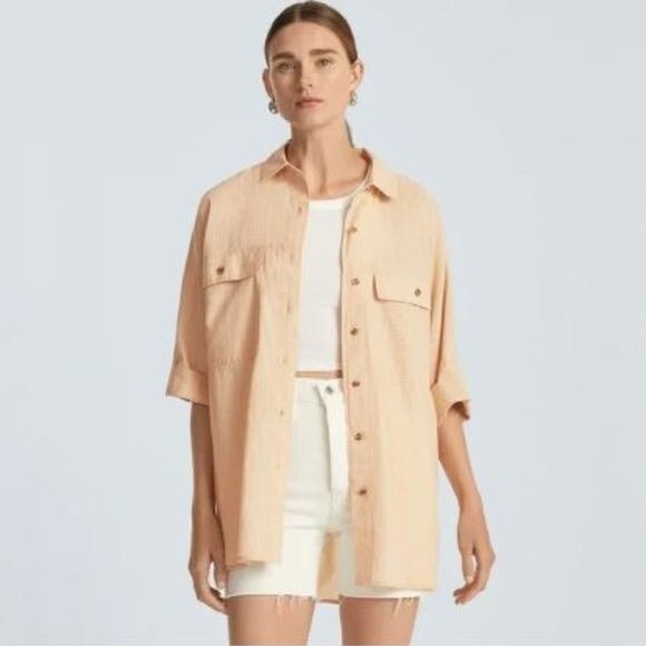 NEW Everlane The Cotton Tourist Button Down Shirt in Orange Plaid Size XL - Picture 1 of 10